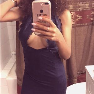 Sexy Blue Lace & Suede Dress